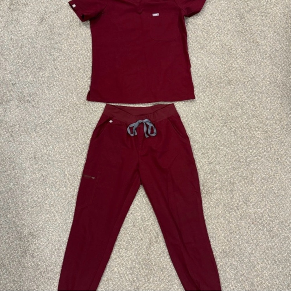 Burgundy Scrub Set - Top & Drawstring Pants